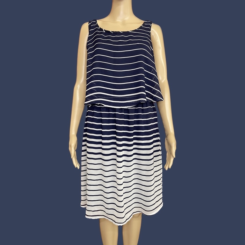 Robert Louis Gradual Stripe Chiffon Layered Midi Dress Size Large